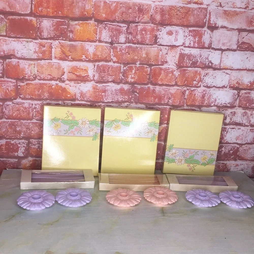 Vintage Avon Set of Three Pastel Fancy Flower Daisy Candle Sets